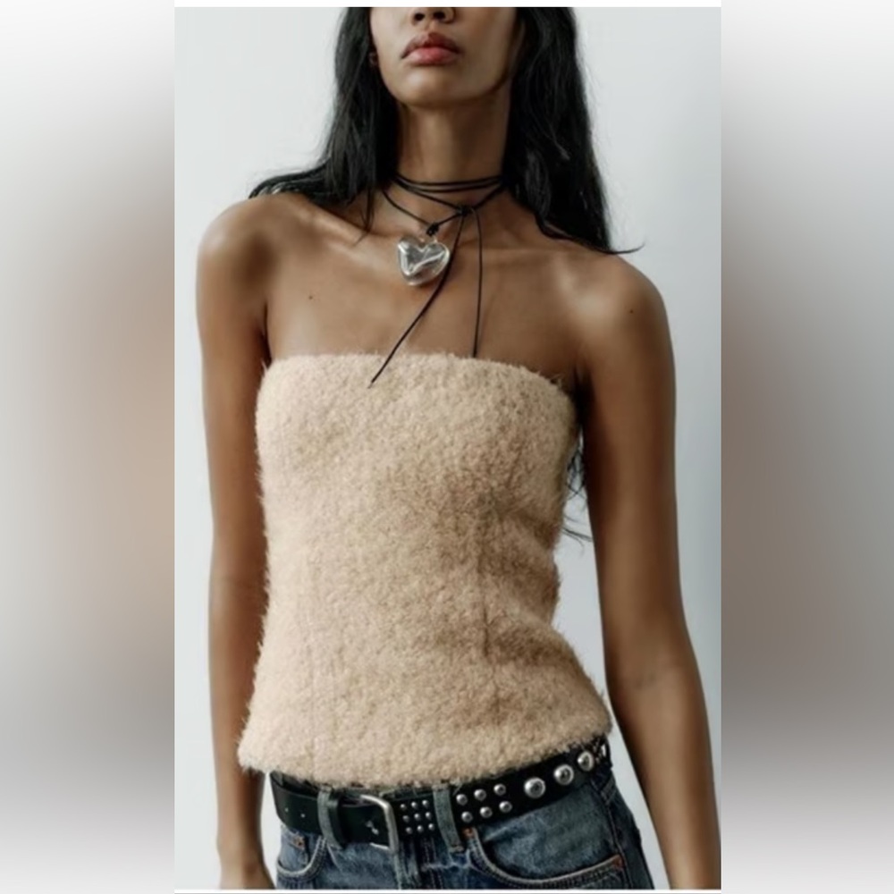 Zara fuzzy tube top in cream